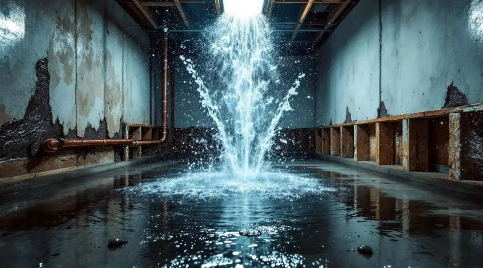 Meadowbrook Restoration technician extracting water from a flooded Loveland basement after a winter freeze