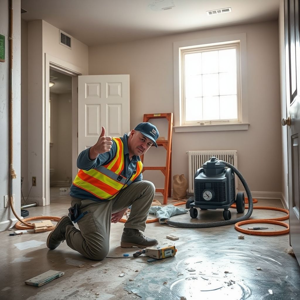 A Meadowbrook Restoration technician using a thermal imaging camera to detect moisture behind a Greeley home's drywall.