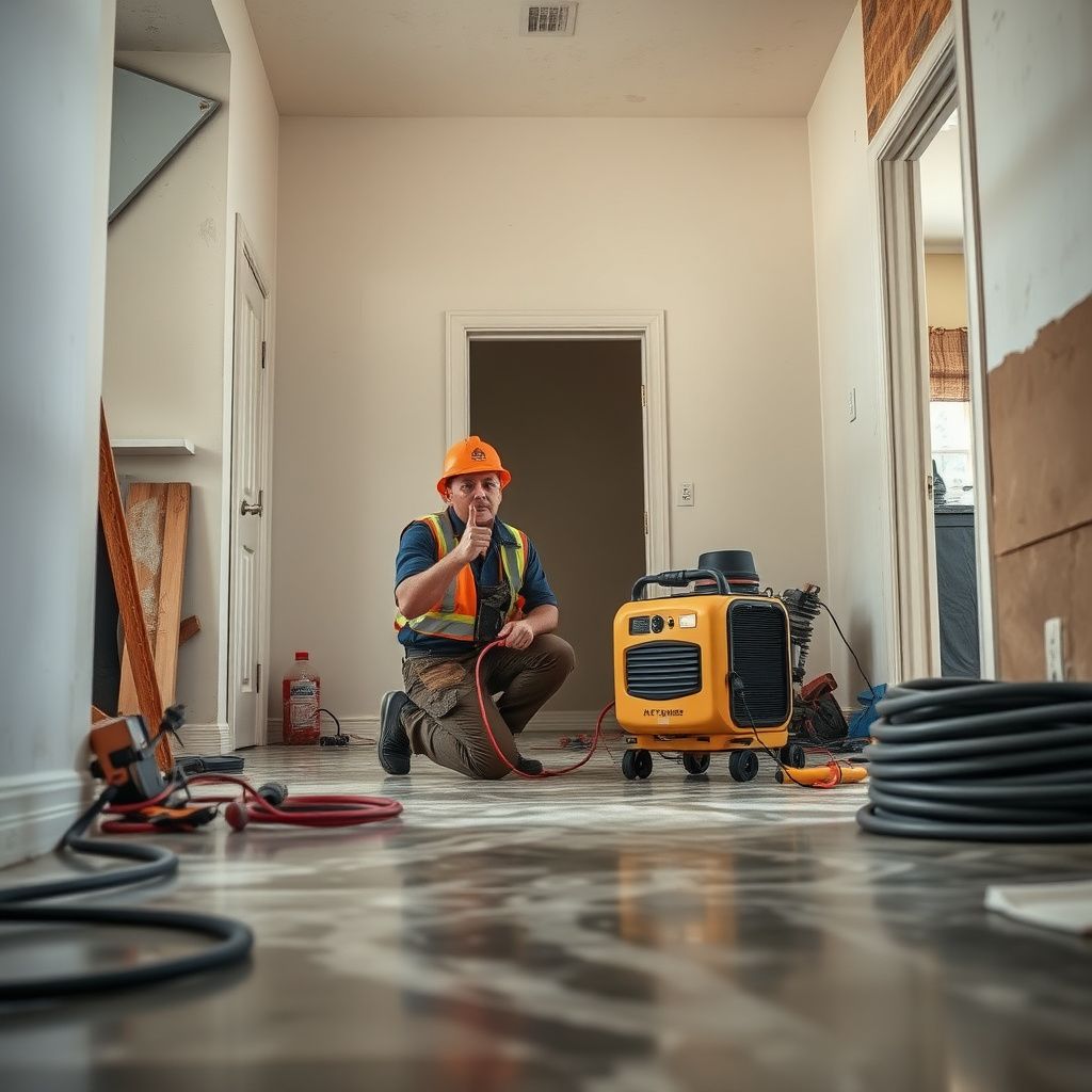 An IICRC-certified technician using a moisture meter to inspect a drywall partition in a Berthoud home.